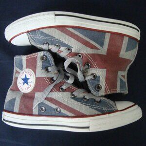 Converse Chuck Taylor Youth Size 2 High Top Britain UK Flag Gray Heather USED